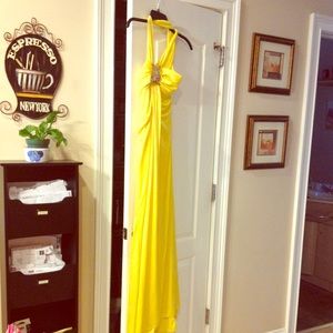 Yellow formal prom dress open back 4