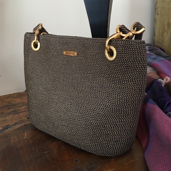 Eric Javits Black and Tan Weave Bag