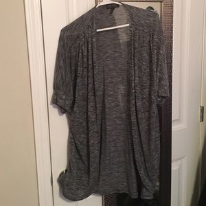 grey short sleeve open front cardigan