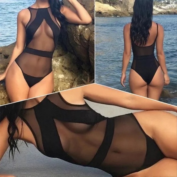 Black Mesh SwimSuit NEW - Picture 3 of 8