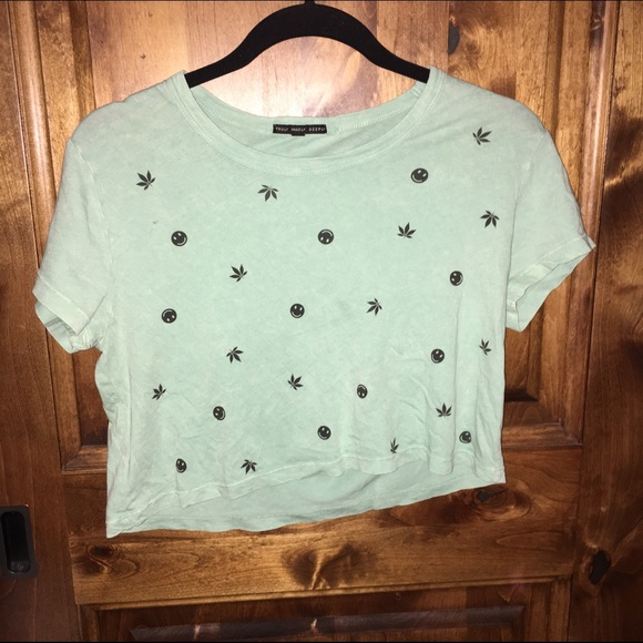 Urban outfitters Weed and Smiley face crop shirt