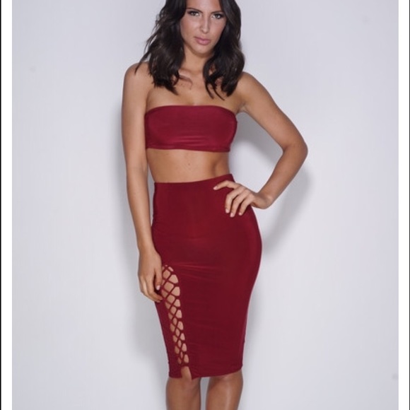 2 piece red set skirt and top
