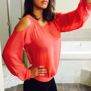Open back coral see-through blouse