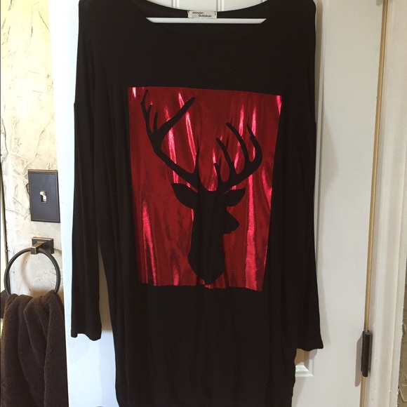 Black tunic with metallic red deer