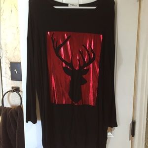 Black tunic with metallic red deer