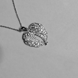 Sterling Silver &White Zircon Angel Wings Necklace
