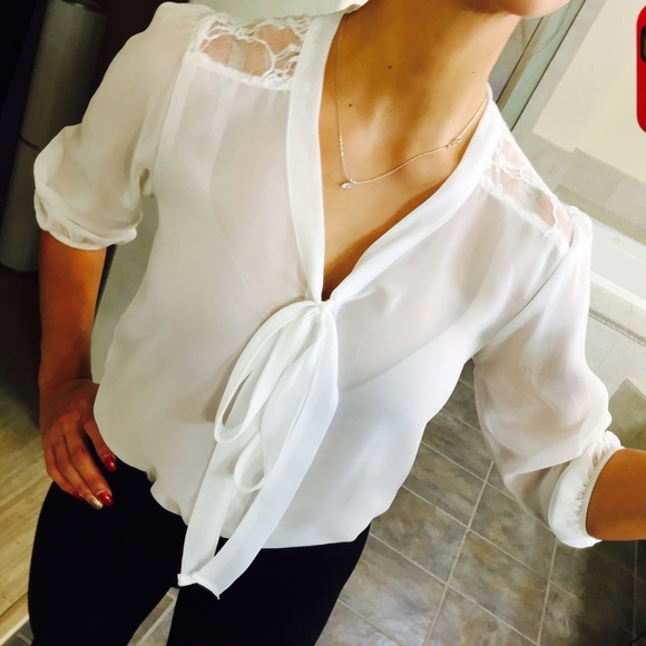 White lace knot blouse