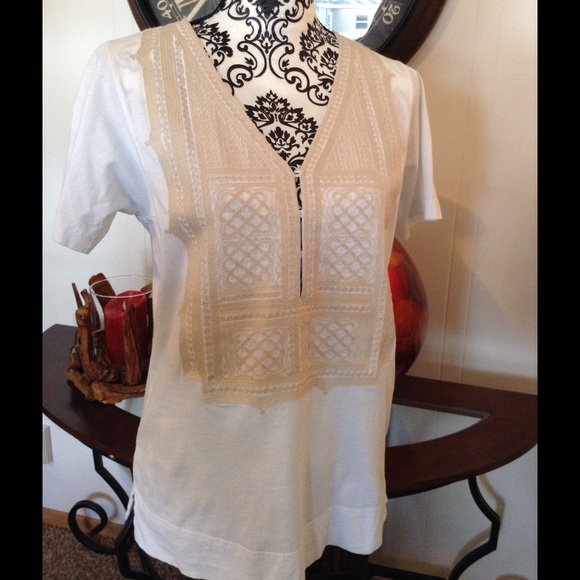 Tory Burch Embroidered T Shirt Size Large