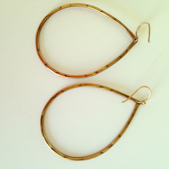 2 1/2 Inch Hammered Gold Colored Teardrop Earrings