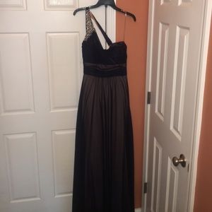 Navy blue cave man strap dress.