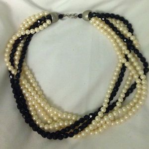 Pearl and black bead necklace