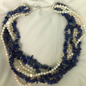 Beautiful blue and white beaded necklace