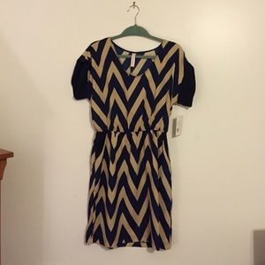 Navy and tan chevron dress NWT