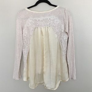 anthropologie ribbed, silky and lace shirt