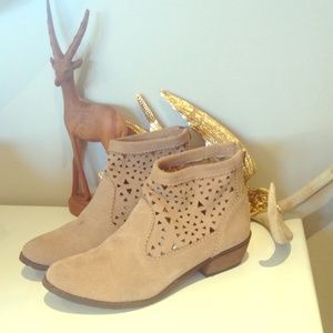 Taupe Suede Cut-Out Minnetonka Booties