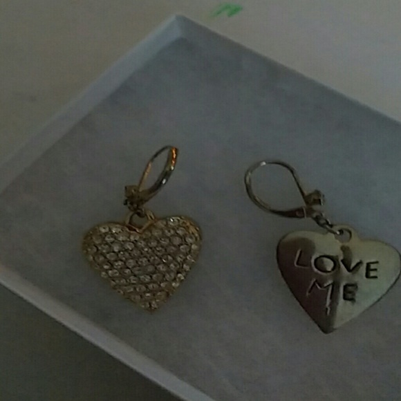 Betsy Johnson, pave heart earrings, EUC