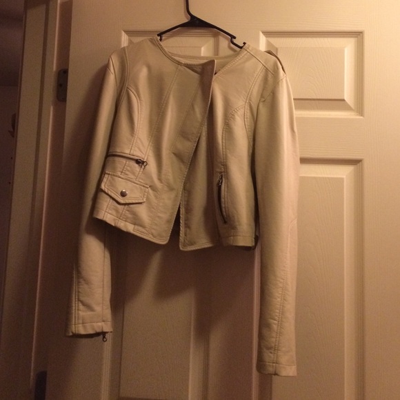 Cream faux leather jacket