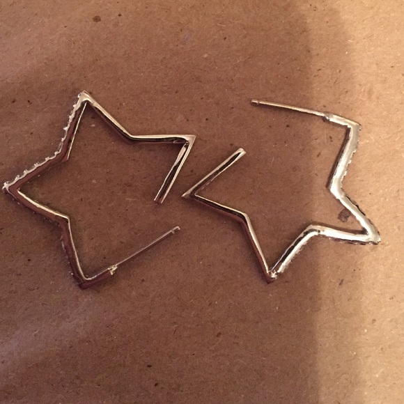 Diamond star silver hoop earrings
