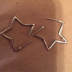 Diamond star silver hoop earrings