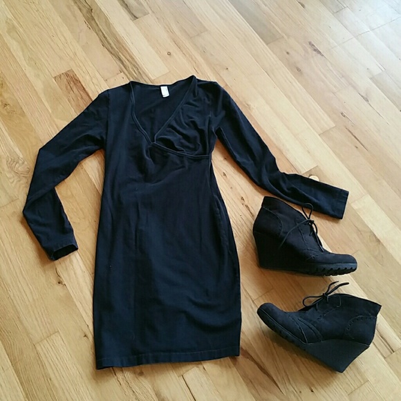 American Apparel black V Neck Dress *black* size M