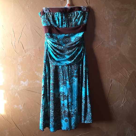 Real and Brown Strapless Dress
