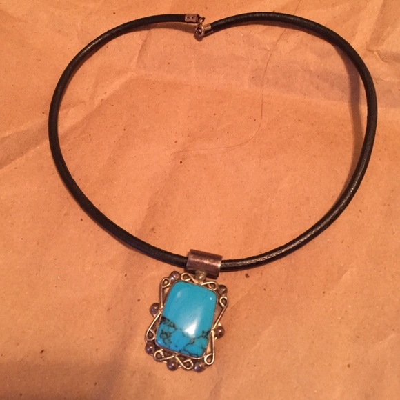 Leather and blue stone necklace