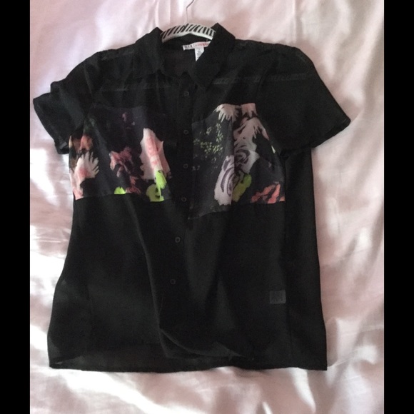 Sheer floral block shirt