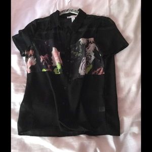 Sheer floral block shirt