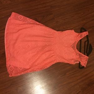 Bright pink/ coral lace pattern dress