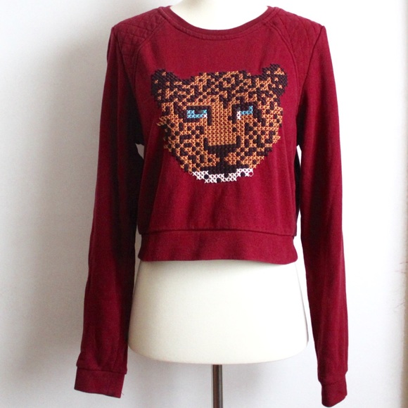 PacSun Sweaters - SOLD! Leopard Cross Stitch Pullover Sweater