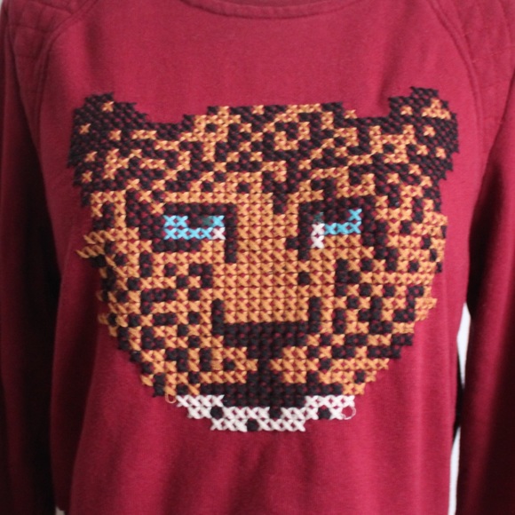 SOLD! Leopard Cross Stitch Pullover Sweater - Picture 2 of 6