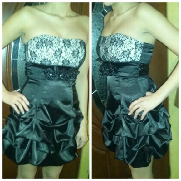 Black/white cocktail dress, short & srapless