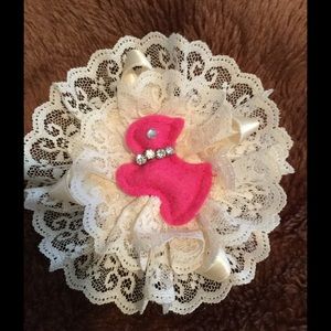 Vintage lace with pink dog
