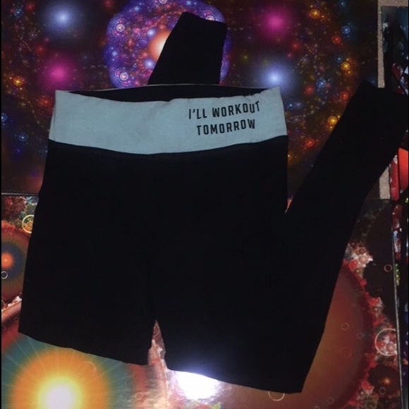 VS Pink, Black Leggings with turquoise