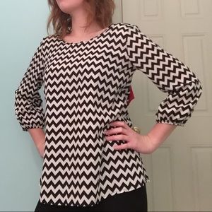 Chevron Patterned Shirt with Red Bow