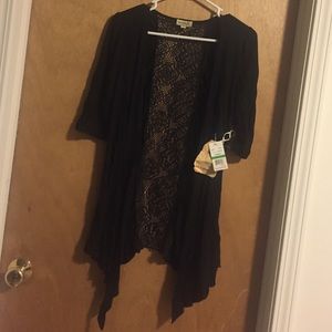One World Black Lace Back Short Sleeve Cardigan
