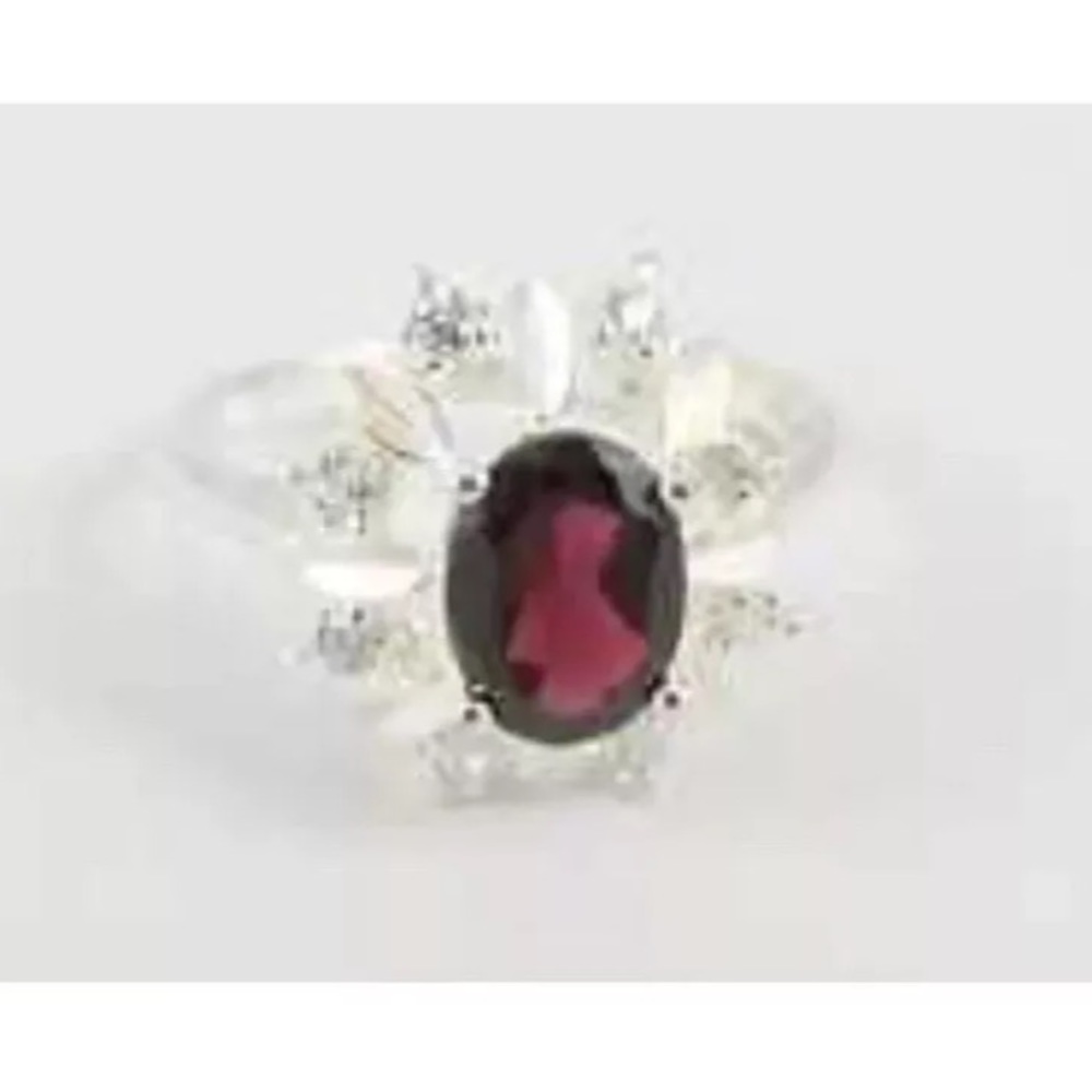 !SOLD! Sterling silver garnet ring and CZ earring set
