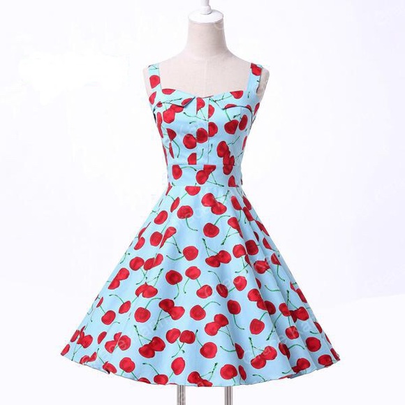 Retro Pin-Up Cherry Print Dress