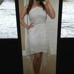 White floral lace high low dress