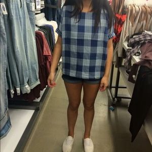 Blue plaid shorts sleeve shirt