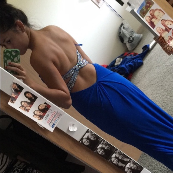 Royal Blue long open back prom dress