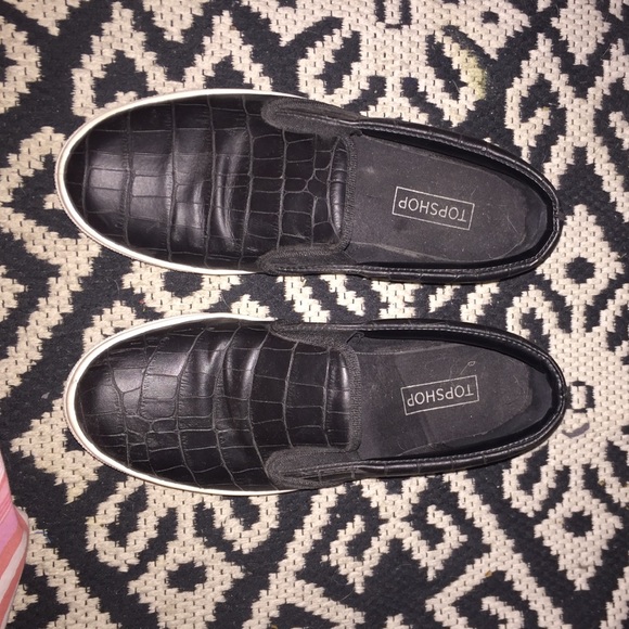 Faux leather slip on sneakers in black
