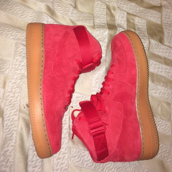 Red suede Air Force 1s