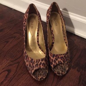 Guess leopard print peep toe heels