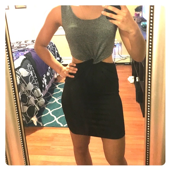 Gray and black midi dress