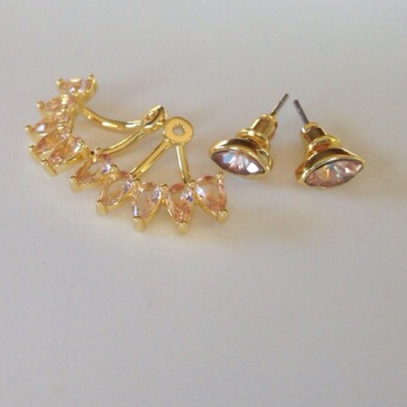 Last Pair! Rose Crystal Jacket Earrings - Picture 4 of 5