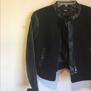 h&m moto jacket with faux leather sleeves