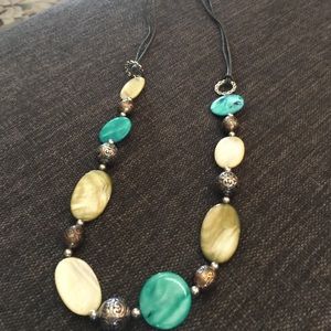 Long turquoise and bead necklace