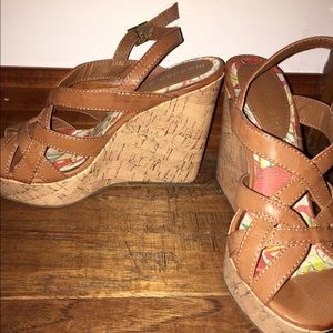 Wedge cross peep toe heels
