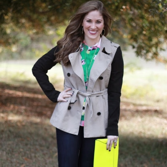 Loft Khaki Black Sleeves Trench Coat S